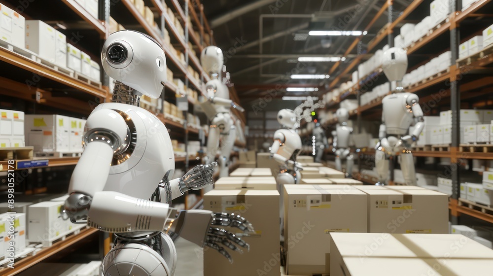 automated smart warehouse where robots and AI systems manage inventory ...