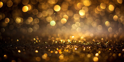 Poster - Abstract golden bokeh lights blur for festive holiday design