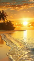 Wall Mural - Golden Sunset Over a Tropical Beach