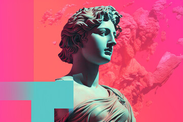 Wall Mural - Gypsum Statue Head Vaporwave Style