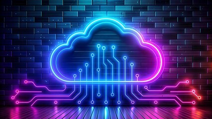 Poster - Futuristic Technology Background with Neon Light Cloud Computing