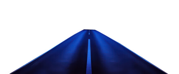 Captivating view of a long, empty road illuminated by blue lights, isolated on transparent background 
