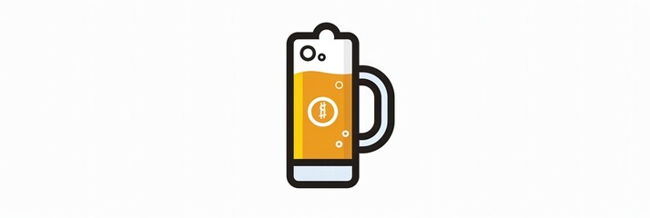 Aufkleber - A simple, cartoon-style beer logo depicting a glass mug filled with foamy, yellow beer. Generative AI