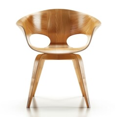 Wooden chair with a curved backrest and two cut-out circles on the back.