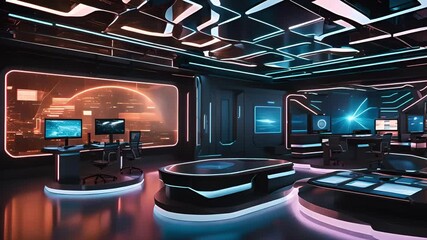 luminous futuristic control center with holographic interfaces