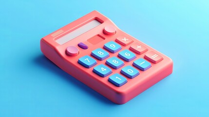 Vector render illustration of a 3D calculator icon. Budgeting, earnings, and financial management for businesses. Calculate math device isolated on blue. Finance, and tax