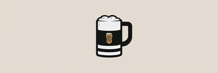 Aufkleber - A simple black and white beer logo, featuring a mug of beer with foam, is on a white background. Generative AI