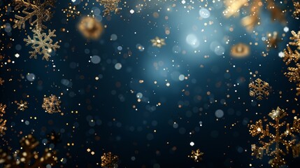 Wall Mural - Glittering Snowflakes with Golden Bokeh Light Particles Background for Holiday Season