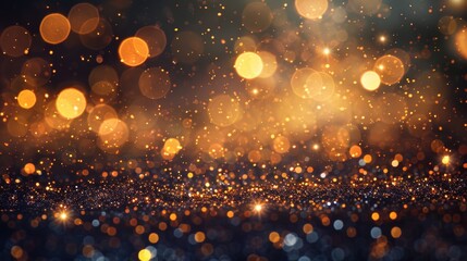 Wall Mural - Glowing Bokeh Lights Over Glittering Surface with Warm, Golden Hues