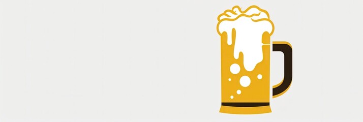 Poster - A simple, yellow beer logo with white foam and a black handle against a white background. Generative AI