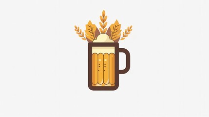Aufkleber - A simple logo featuring a beer mug with a white head and wheat sprigs. Generative AI