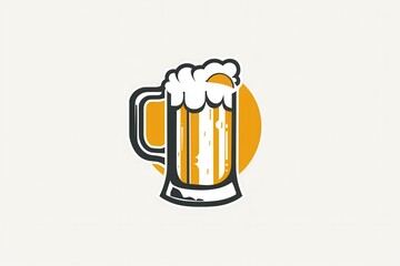 Aufkleber - A black and white beer mug logo with foam and a yellow circle behind it, set against a plain white background. Generative AI