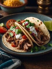 Wall Mural - Flat lay of Mexican pork carnitas tacos