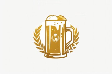 Aufkleber - A simple logo design featuring a golden beer mug with foam, surrounded by a wheat wreath. Generative AI