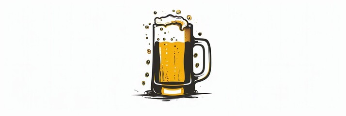 Poster - A simple, illustrated logo depicting a beer mug with foam and bubbles on a white background. Generative AI