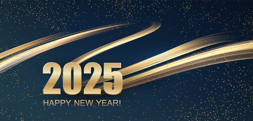 Aufkleber - 2025 New Year Abstract shiny color gold wave design element