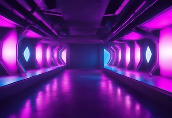 Wall Mural - background fi plasma 3d concrete tube abstract three dimensional night stage fluorescent cyber purple sci lights club tunnel virtual rendering blue futuristic bright grunge room neon black retro glowi