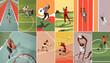 © master1305 - Colorful collage made of various athletes of different sports in motion on sport arenas playing, competing for victory. Top view. Concept of professional sport, competition, tournament