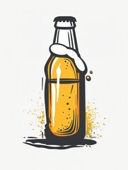 Aufkleber - A simple, hand-drawn illustration of a beer bottle with a white background. Generative AI