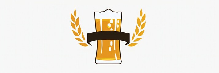 Aufkleber - A simple beer logo design with a glass of beer and wheat on a white background. Generative AI
