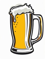 Poster - A simple beer logo with a mug filled with yellow beer topped with white foam. Generative AI