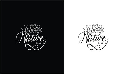 Wall Mural - Leaf with Nature beauty logo typography design template. Vector illustration EPS10.