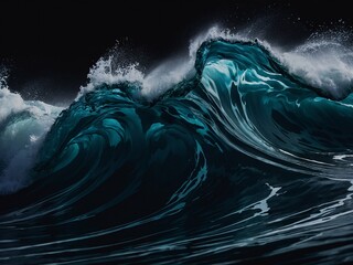 Wall Mural - Flowing waves on dark abstract wallpaper, background design header, high contrast