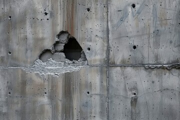 Wall Mural - A grey concrete wall with a hole in it - generative ai