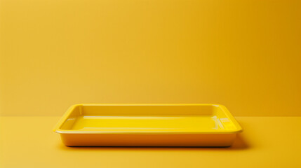 Poster - Blank empty plastic or paper tray mockup on yellow background