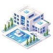 © happysunstock - Futuristic Isometric View of Detailed Modern Gym Building on White Background - Vector Illustration, Generative Ai