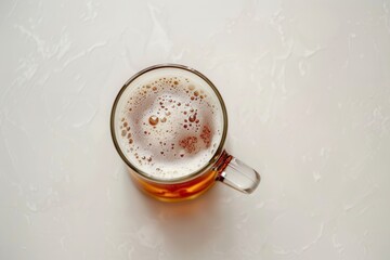 Aufkleber - A glass mug filled with beer, featuring a thick layer of foam, sits on a white surface. Generative AI
