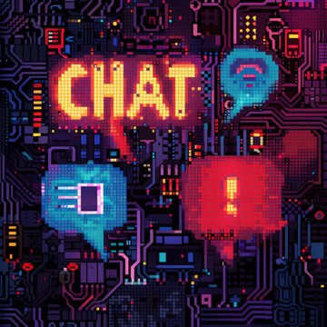 Neon Digital Chat Circuit at Night 
