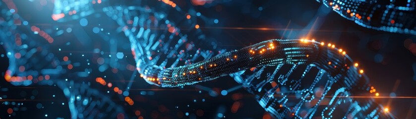 Wall Mural - futuristic digital dna strand with glowing data points and abstract background