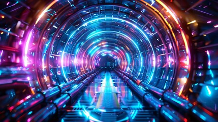 Poster - A captivating, vibrant tunnel with neon lights and futuristic design, evoking a sense of adventure and exploration.