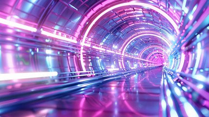 Wall Mural - a vibrant digital tunnel illuminated with colorful neon lights, creating a futuristic and captivatin