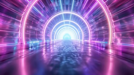 Poster - A vibrant neon tunnel illuminated with colorful lights, creating a futuristic and surreal atmosphere for creative projects.