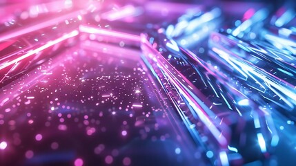 Poster - Abstract image featuring vibrant blue and pink light reflections, creating a futuristic and dynamic atmosphere.