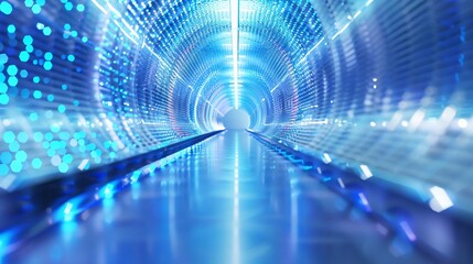 Poster - A futuristic tunnel illuminated with vibrant blue lights, creating a mesmerizing depth and technological feel.