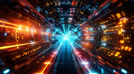 Poster - A vibrant and futuristic tunnel illuminated with glowing lights, creating a dynamic sense of motion and energy.