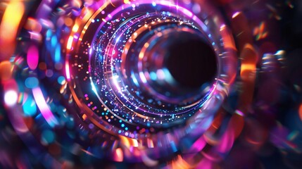 Poster - Colorful abstract pattern with glowing lights and swirling shapes, creating a mesmerizing visual depth and cosmic feel.