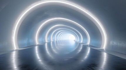 Poster - Futuristic tunnel with glowing lights, creating a surreal and mesmerizing atmosphere. Ideal for architectural and sci-fi themes.