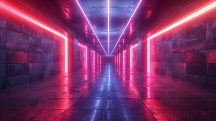 Poster - A futuristic hallway illuminated with vibrant neon lights, creating a dynamic and immersive atmosphere.