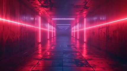 Poster - A mesmerizing corridor illuminated with vibrant pink neon lights, creating an ethereal and modern atmosphere.
