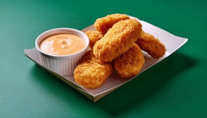 Wall Mural - Spicy fried crispy chicken nuggets on green background