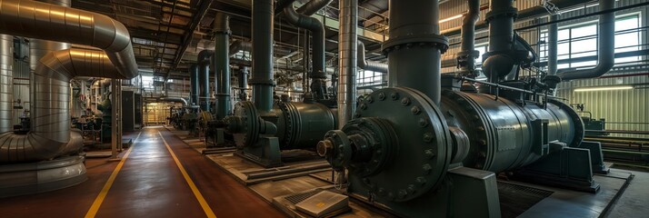 Wall Mural - A large industrial plant with many pipes and tanks