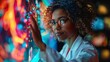 © Chandlerlikes - Teacher conducting a dynamic lesson using a holographic projector and interactive whiteboard in a high-tech classroom