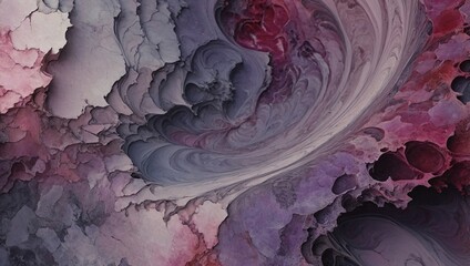 Sticker - Fractal art with pink, lilac, and ruby hues, textured like grunge marble or concrete