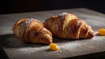 Wall Mural - French croissants featured in cinematic food photography, studio setting