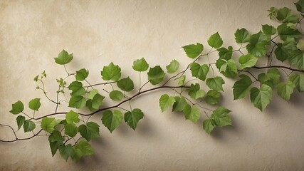 Green spring ivy on wall with copy space for text