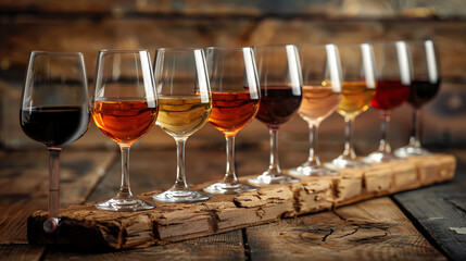 Wine Tasting Flight on Rustic Wooden Table